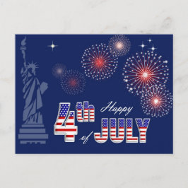 Lycklig 4 juli. Frihetsgudinnan och Fireworks Vykort
