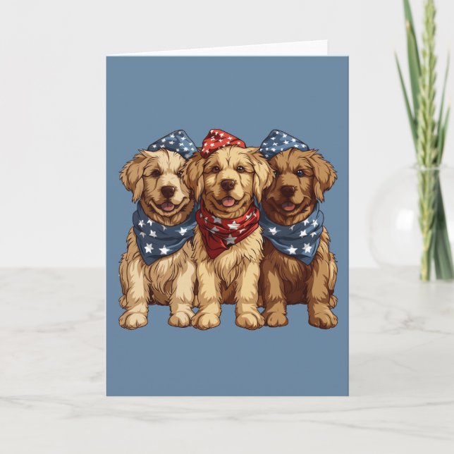 Lycklig 4 juli Golden Retriever Hundar Helgkort (Framsida)