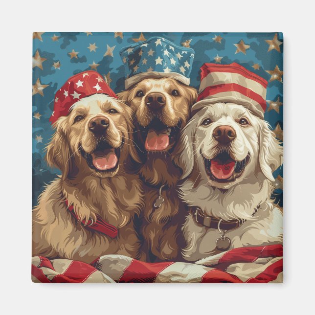 Lycklig 4 juli Golden Retriever Hundar Magnet (Framsidan)