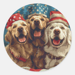 Lycklig 4 juli Golden Retriever Hundar Runt Klistermärke