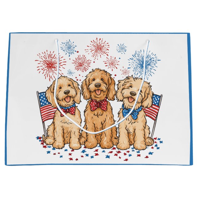 Lycklig 4 juli Goldendoodle Hundar Fireworks (Framsidan)