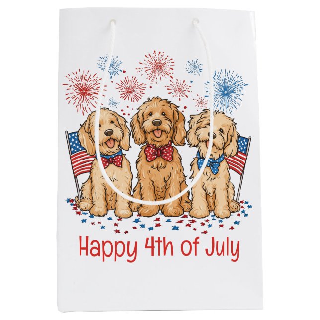 Lycklig 4 juli Goldendoodle Hundar Fireworks (Framsidan)