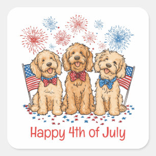 Lycklig 4 juli Goldendoodle Hundar Fireworks Fyrkantigt Klistermärke