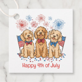 Lycklig 4 juli Goldendoodle Hundar Fireworks Gåvor Etiketter