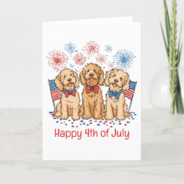 Lycklig 4 juli Goldendoodle Hundar Fireworks Helgkort