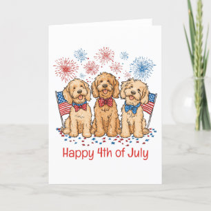 Lycklig 4 juli Goldendoodle Hundar Fireworks Helgkort