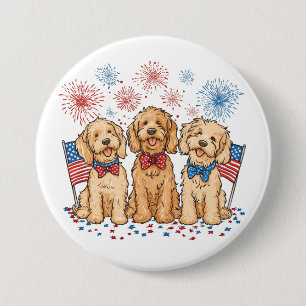 Lycklig 4 juli Goldendoodle Hundar Fireworks Knapp