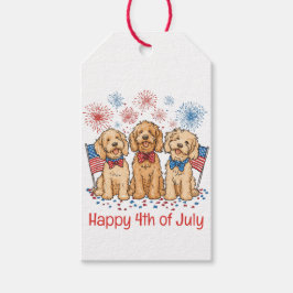 Lycklig 4 juli Goldendoodle Hundar Fireworks Presentetikett