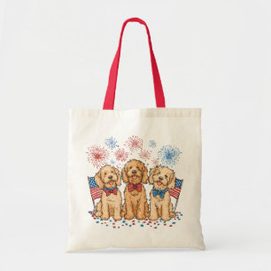 Lycklig 4 juli Goldendoodle Hundar Fireworks Tygkasse