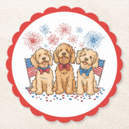 Lycklig 4 juli Goldendoodle Hundar Fireworks Underlägg Papper