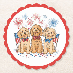Lycklig 4 juli Goldendoodle Hundar Fireworks Underlägg Papper