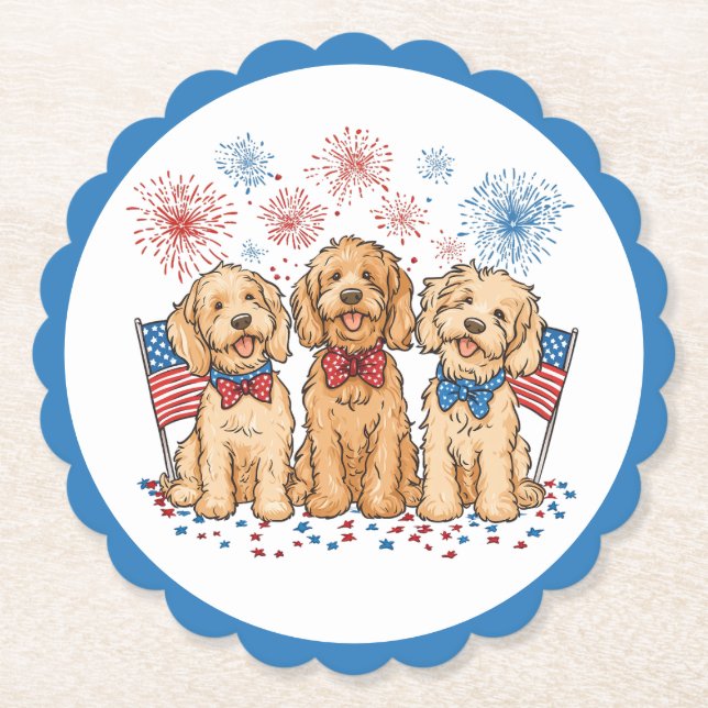 Lycklig 4 juli Goldendoodle Hundar Fireworks Underlägg Papper (Framsida)