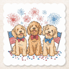 Lycklig 4 juli Goldendoodle Hundar Fireworks Underlägg Papper