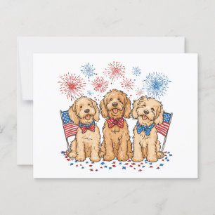 Lycklig 4 juli Goldendoodle Hundar Fireworks Vykort