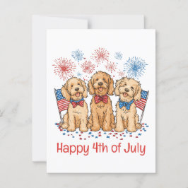 Lycklig 4 juli Goldendoodle Hundar Fireworks Vykort