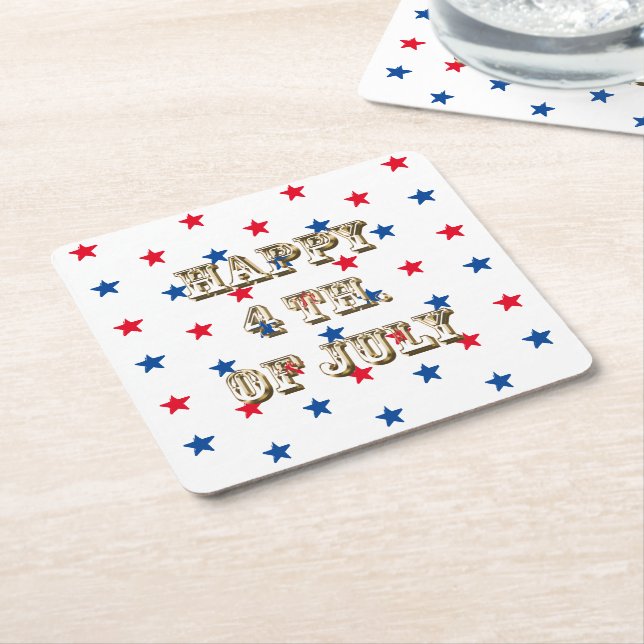 Lycklig 4 juli, guld, rött vitt blått stjärnor underlägg papper kvadrat (Vinklad)