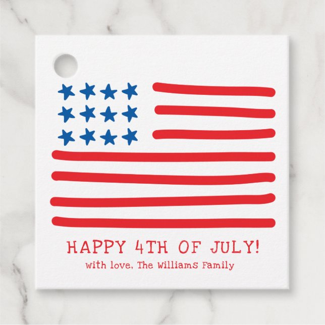 Lycklig 4 juli | Hand plockade American Flagga Gåvor Etiketter (Framsida)