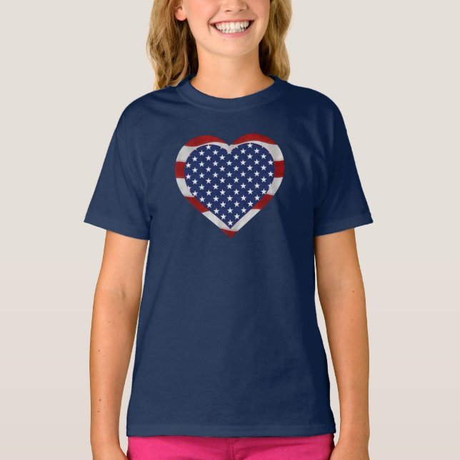 Lycklig 4 juli Hjärtat med Stars och stripes T Shirt (Framsida)