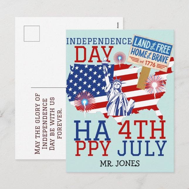 Lycklig 4 juli Independence day Amerika Party Helg Vykort (Fram/baksida)