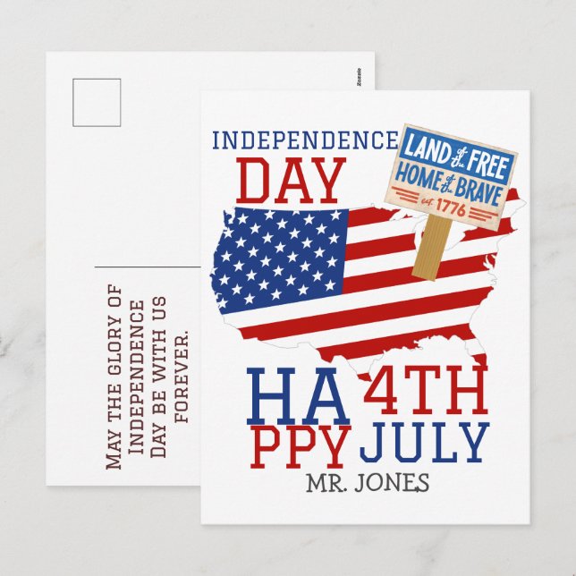 Lycklig 4 juli Independence day Amerika Party Helg Vykort (Fram/baksida)