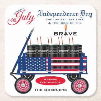 Lycklig 4 juli Independence day Funny Gift Underlägg Papper Kvadrat