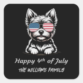 Lycklig 4 juli - Lilla Patriotic Hund Sticker Fyrkantigt Klistermärke