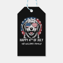 Lycklig 4 juli - Lilla Patriotic Hund Sticker Presentetikett