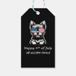 Lycklig 4 juli - Lilla Patriotic Hund Sticker Presentetikett