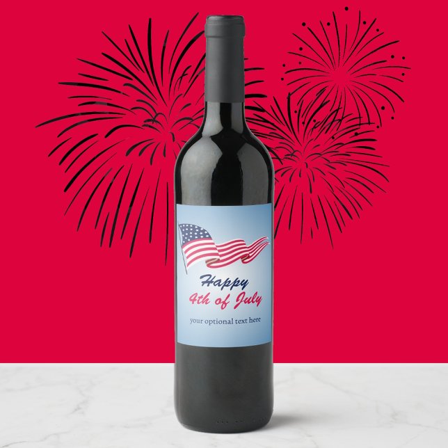 Lycklig 4 juli med amerikanska flagga vinflaska etikett (Skapare uppladdad)