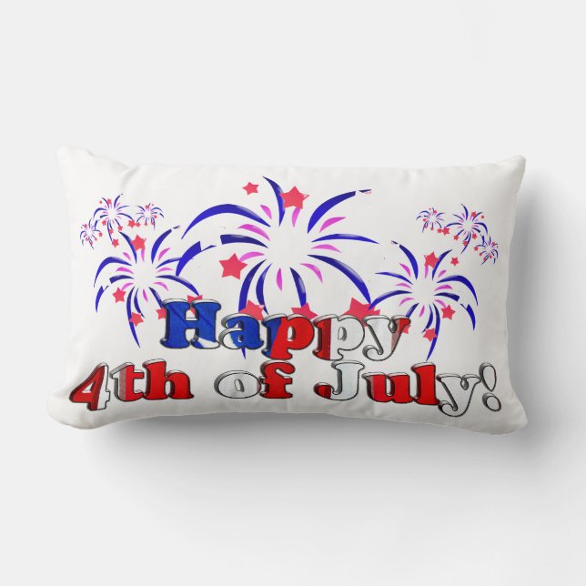 Lycklig 4 juli med Fireworks Lumbarkudde (Framsida)