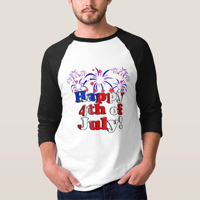 Lycklig 4 juli med Fireworks T Shirt (Framsida)