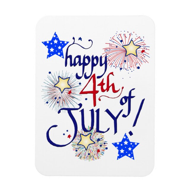 Lycklig 4 juli! med fyrverkerier och stjärnor Magn Magnet (Vertikal)