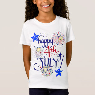 Lycklig 4 juli! med fyrverkerier och stjärnor t shirt