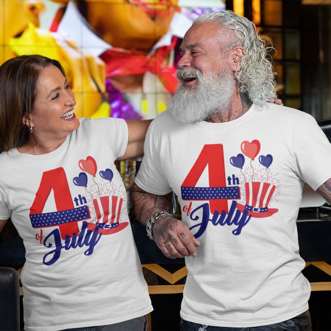 Lycklig 4 juli med Hat, ballonger T Shirt (Skapare uppladdad)
