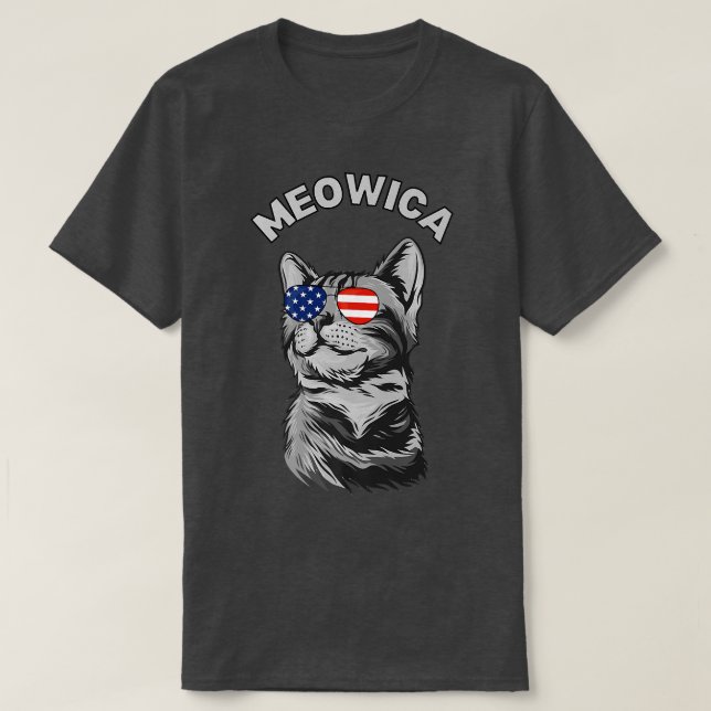Lycklig 4 juli Meowica American Patriotic Flagga T Shirt (Design framsida)