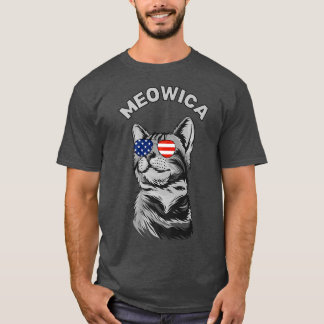 Lycklig 4 juli Meowica American Patriotic Flagga T Shirt