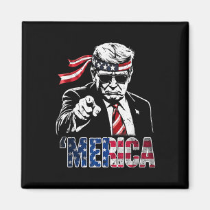 Lycklig 4 juli: Merica Trump American Flagga USA Magnet