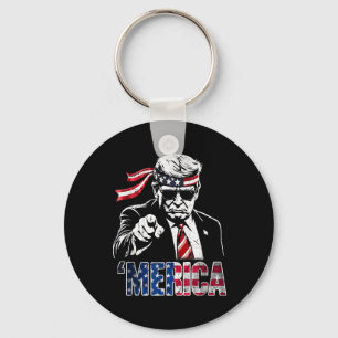 Lycklig 4 juli: Merica Trump American Flagga USA Nyckelring