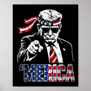 Lycklig 4 juli: Merica Trump American Flagga USA Poster