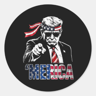Lycklig 4 juli: Merica Trump American Flagga USA Runt Klistermärke