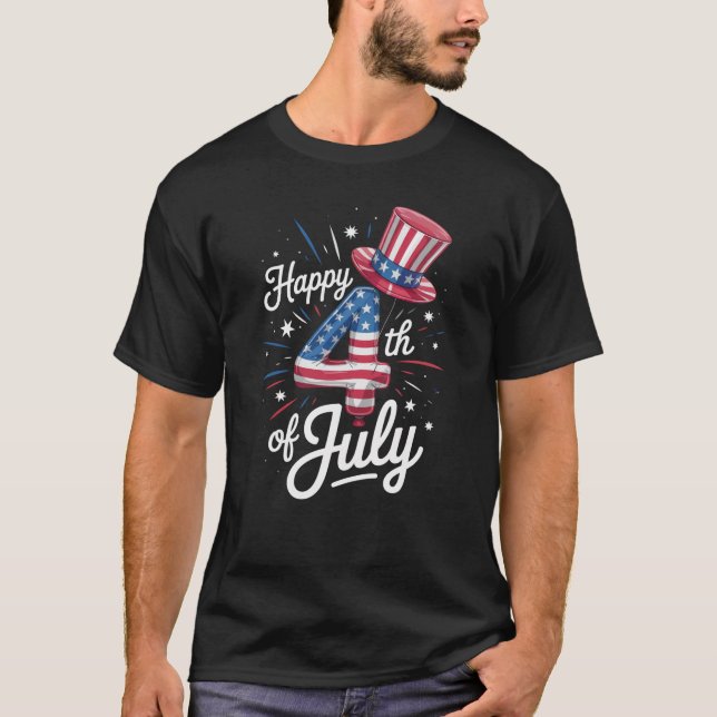 Lycklig 4 juli: Patriotic American Flagga USA T Shirt (Framsida)