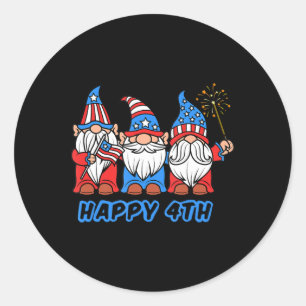 Lycklig 4 juli Patriotic Pride Gnomes Independe Runt Klistermärke