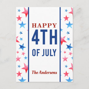 Lycklig 4 juli Patriotic Red Stars America Vykort