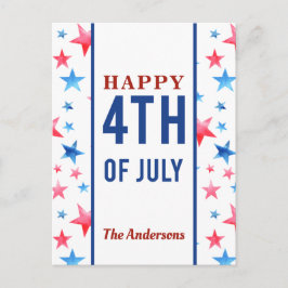 Lycklig 4 juli Patriotic Red Stars America Vykort