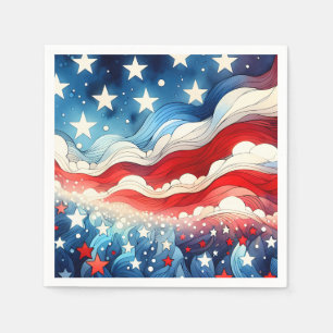 Lycklig 4 juli Patriotic Stars och stripes Pappersservett