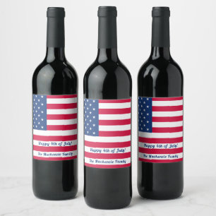 Lycklig 4 juli   Personlig American Flagga Vinflaska Etikett
