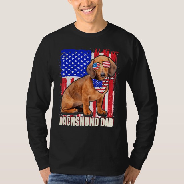 Lycklig 4 juli Pride American Flagga Dachshund Da T Shirt (Framsida)