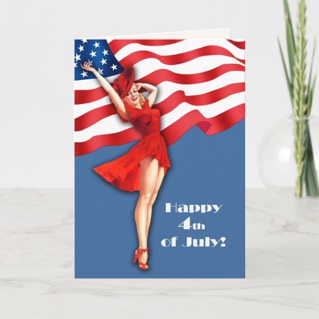 Lycklig 4 juli. Retro Pin-up Kort (Framsida)