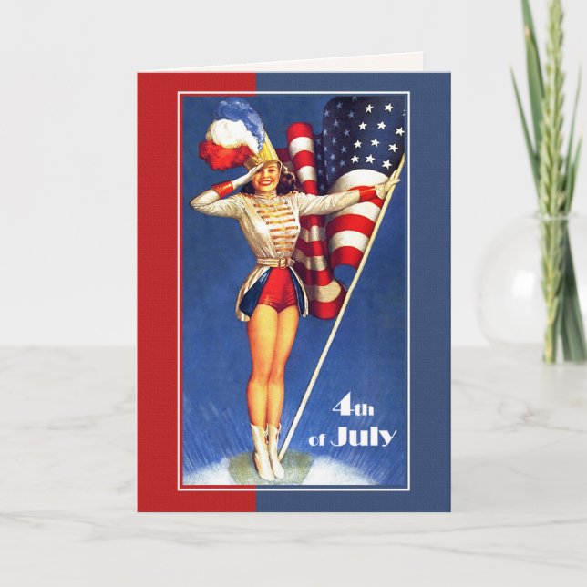 Lycklig 4 juli. Retro Pin-up Kort (Framsida)