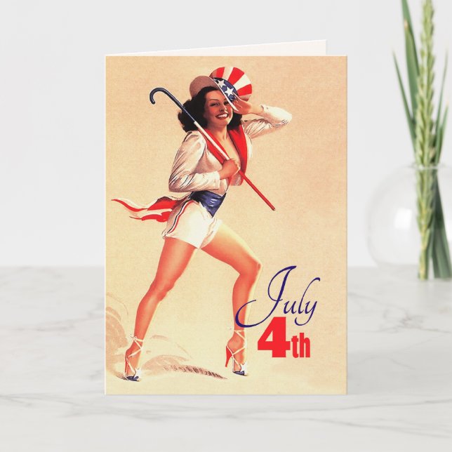 Lycklig 4 juli. Retro Pin-up Kort (Framsida)